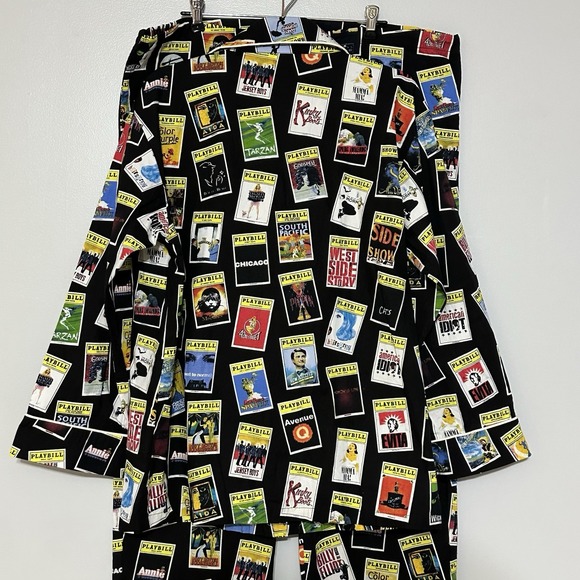 PLAYBILL Brand Men's XL 2 Piece 'PJ' Pajama Set Black w/Broadway Programs - Picture 7 of 14